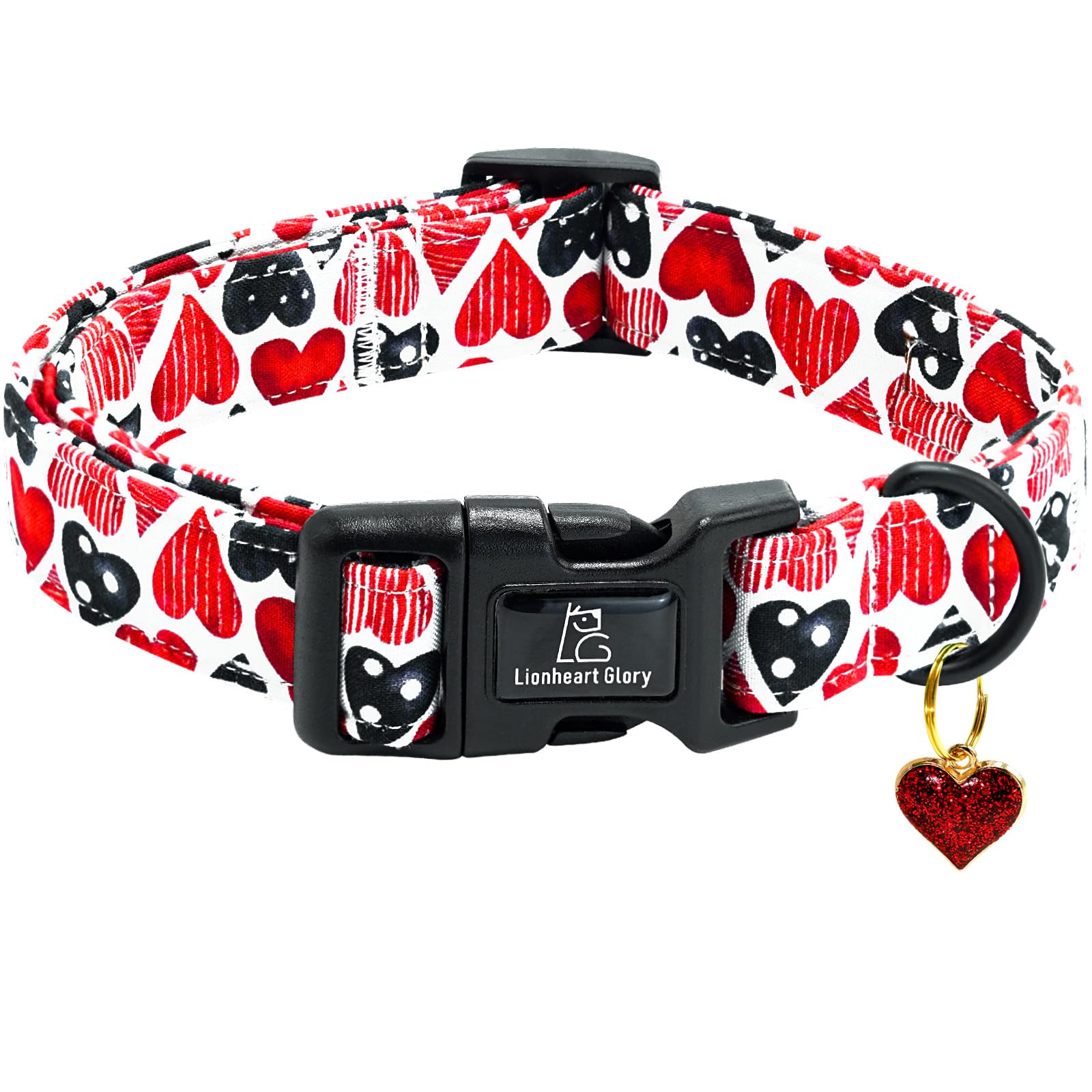 Lionheart Glory Valentine Collar-Red Hearts Dog Collar For X-Small Cute Dog Collars Spring Female Male Pet Gift Adjustable Heavy