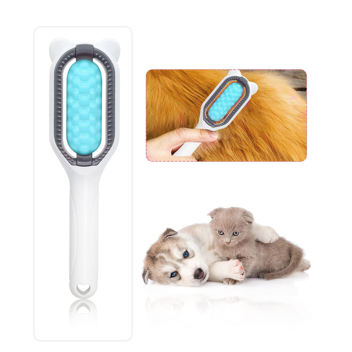 Wishlotus Pet Cleaning Hair Removal Comb, 4 In 1 Universal Cat Brush Multifunctional Portable Stylish Durable Pet Comb Brush, Bristle Tool For Cleaning Cat And Dog Hair And Grooming (Blue)