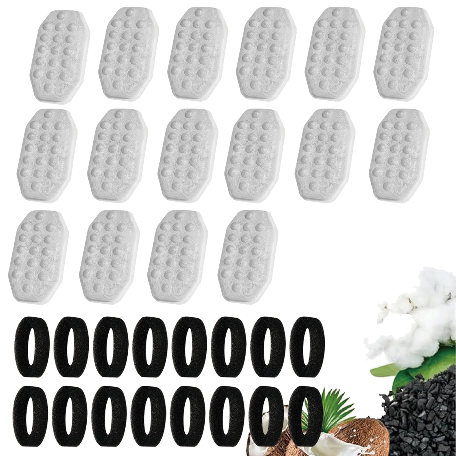 16Pack Cat Water Fountain Filters with 16 Pack Pre-Filter Sponges for Rellaty and Neareal 3.2L/108oz Cat Water Fountain Automati