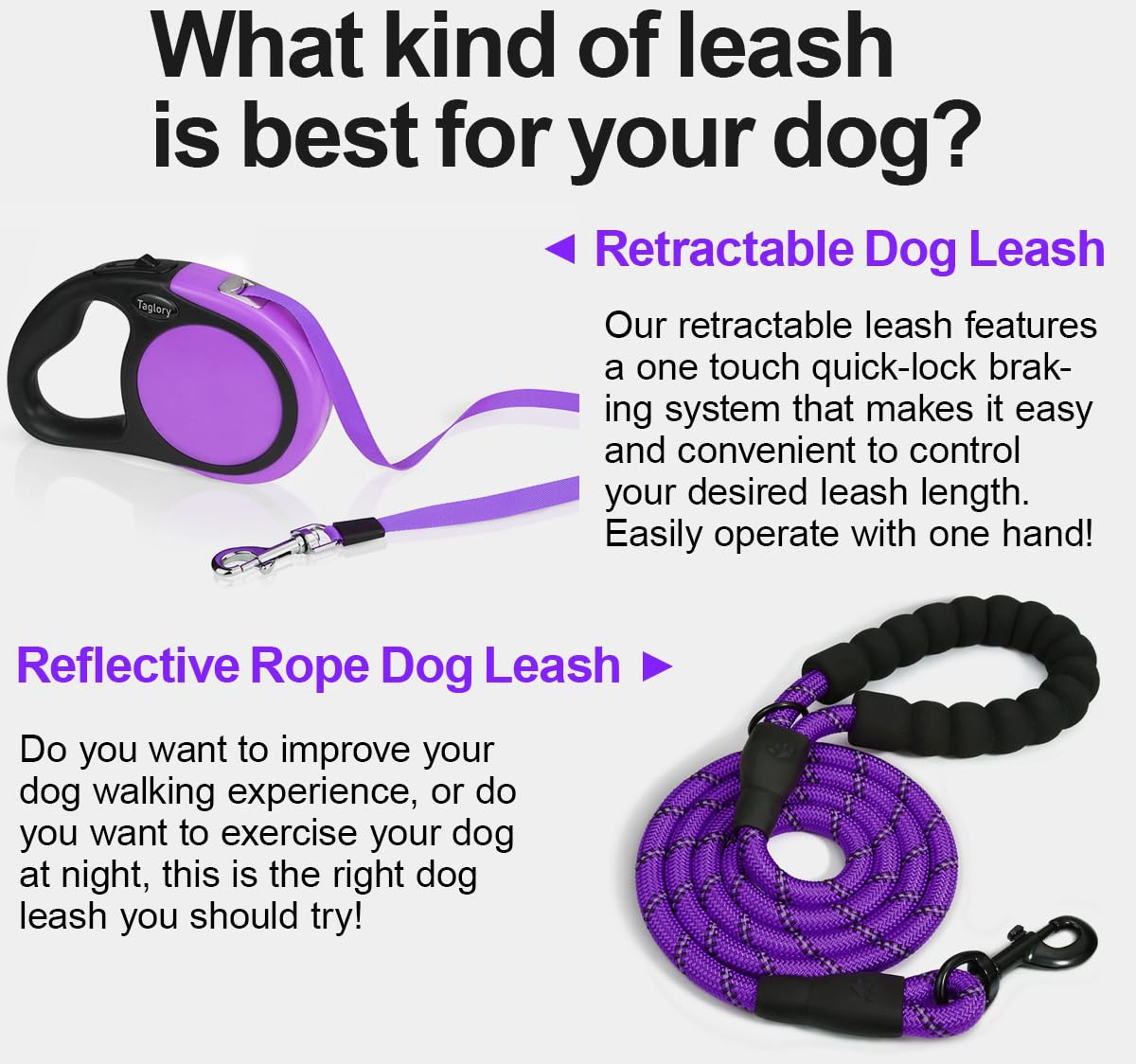 Taglory Retractable Dog Leash, 16Ft No Tangle Dog Leash Retractable For Puppy Small Medium Dogs Up To 45 Lbs, One-Handed Brake,