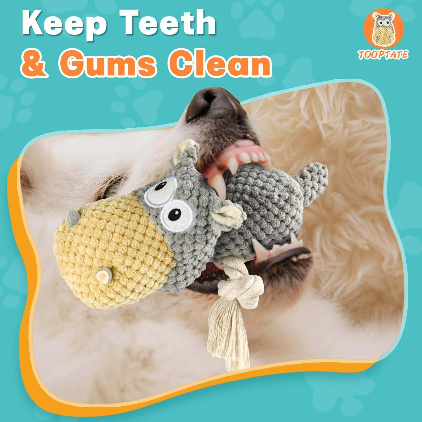 Tooptate Dog Toys For Aggressive Chewers - Squeaky Dog Toys To Keep Them Busy For Large Dogs (Gray, Medium)