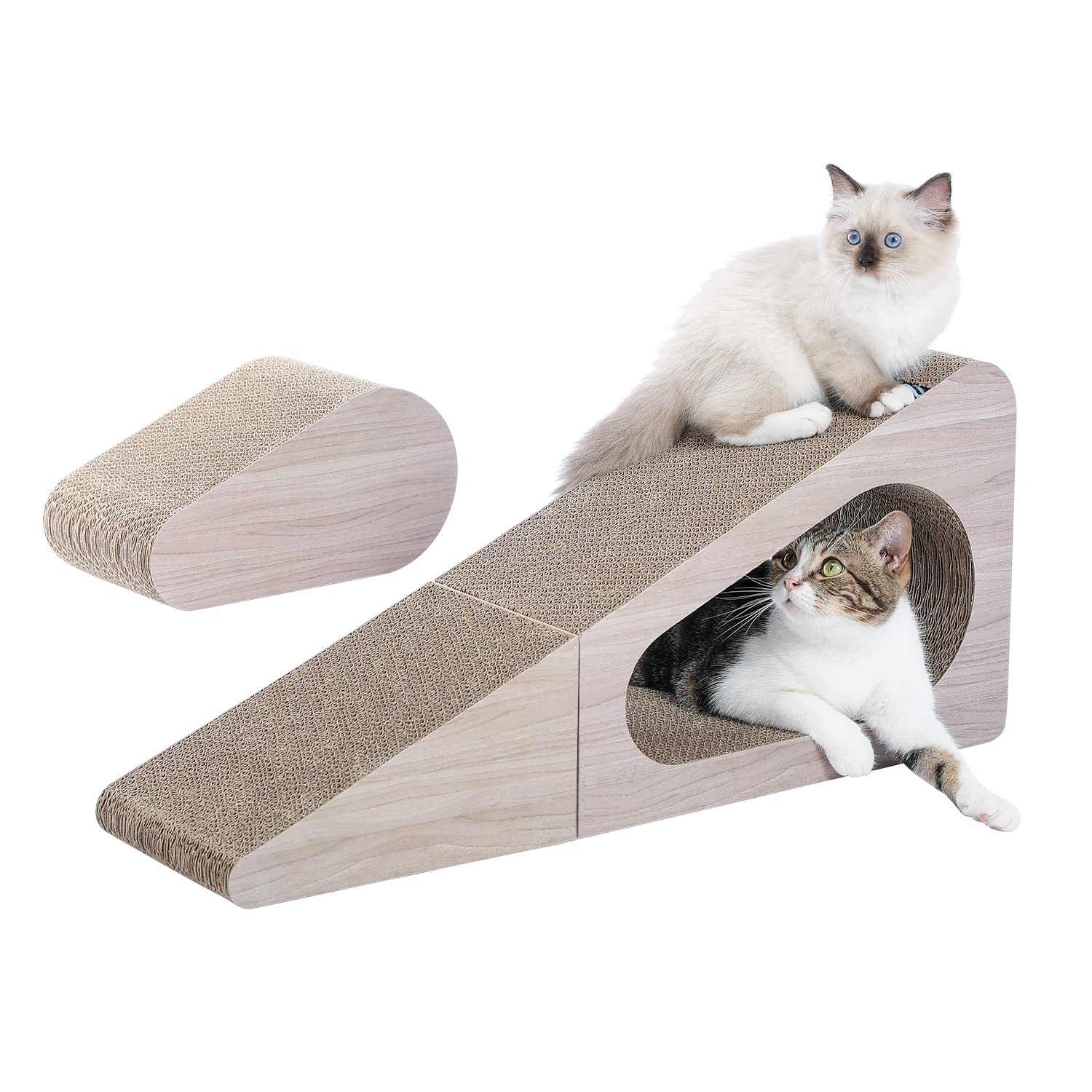 Pawz Road Cat Scratching Post, 2 In 1 Large 28.3' Corrugated Cat Scratcher Three Sided Use Scratching Pad With Balls For Indoor Cats And Kittens