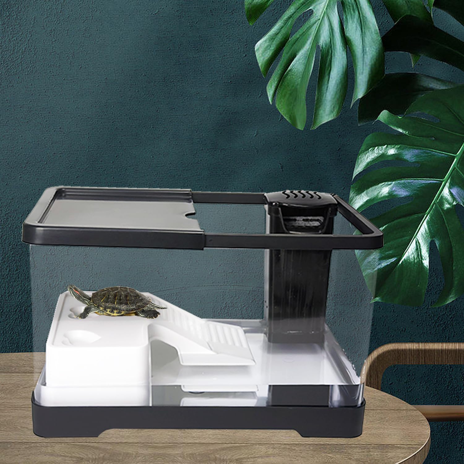 Turtle Tank Starter Kit, Upgraded Aquarium Fish Tank Kit with Filter,Fish Net, Reptile Habitat with Adjustable UV Lamp & Lid,Bas