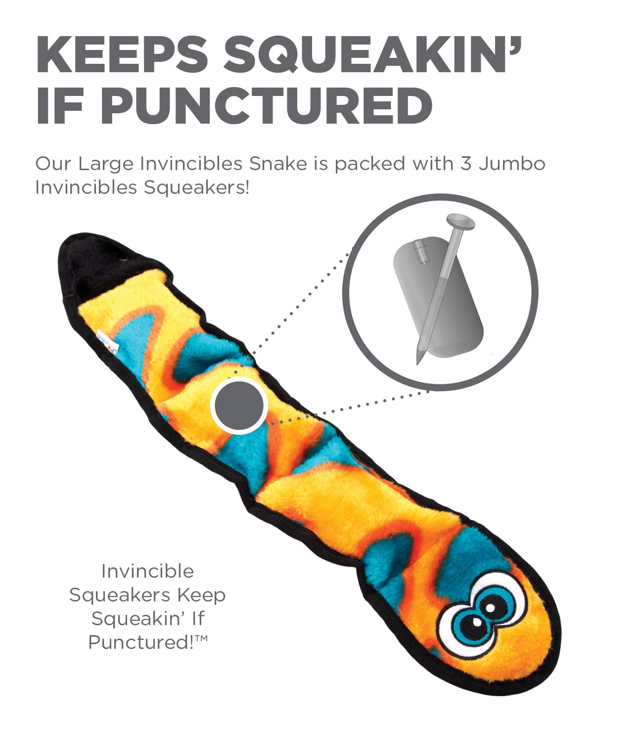 Outward Hound Durablez Tough Plush Squeaky Dog Toy, Snake, Orange, Large