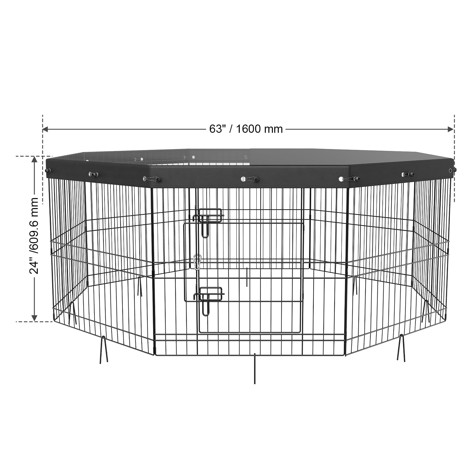 VEVOR Dog Playpen, 8 Panels Foldable Metal Dog Exercise Pen with Top Cover, 24 H Pet Fence Puppy Crate Kennel with Ground Stakes