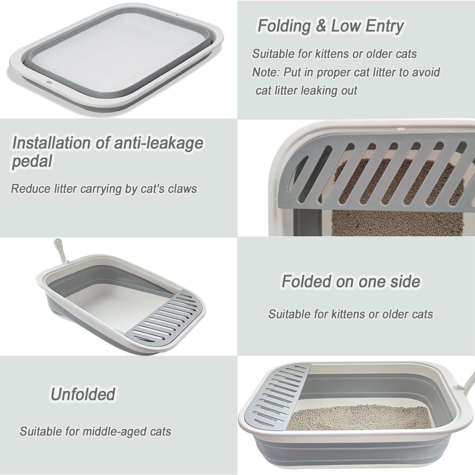 Chuyouan Senior Cat Litter Boxes, Collapsible Open Low Entry Cat Litter Pan With Scoop Travel Cat Potty Pan Foldable Pet Toilet