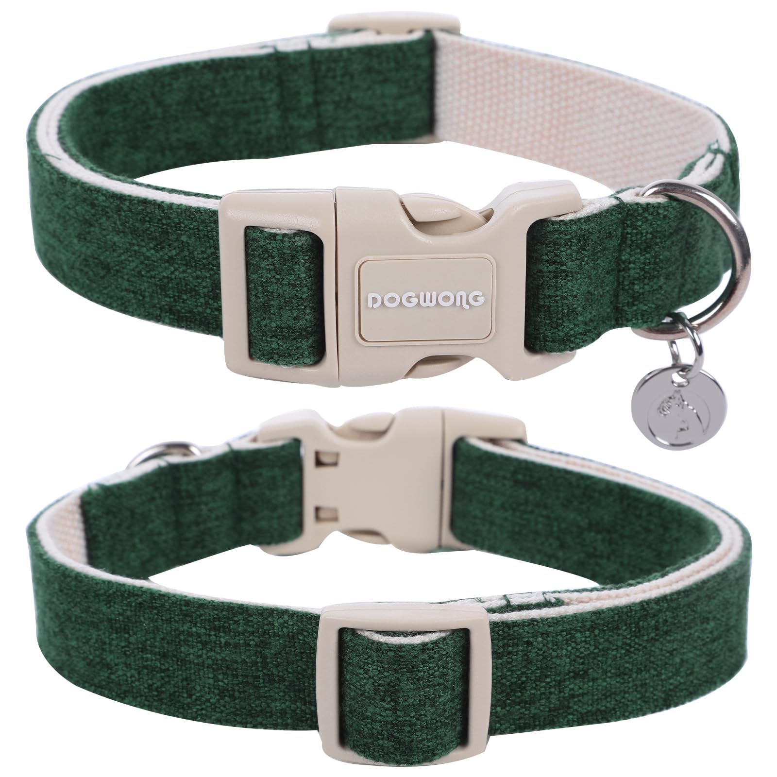 Dogwong Cotton Hemp Dog Collar - Heavy-Duty Adjustable Soft Natural Fabric Christmas Green Collar - Cute Holiday Puppy Necklace