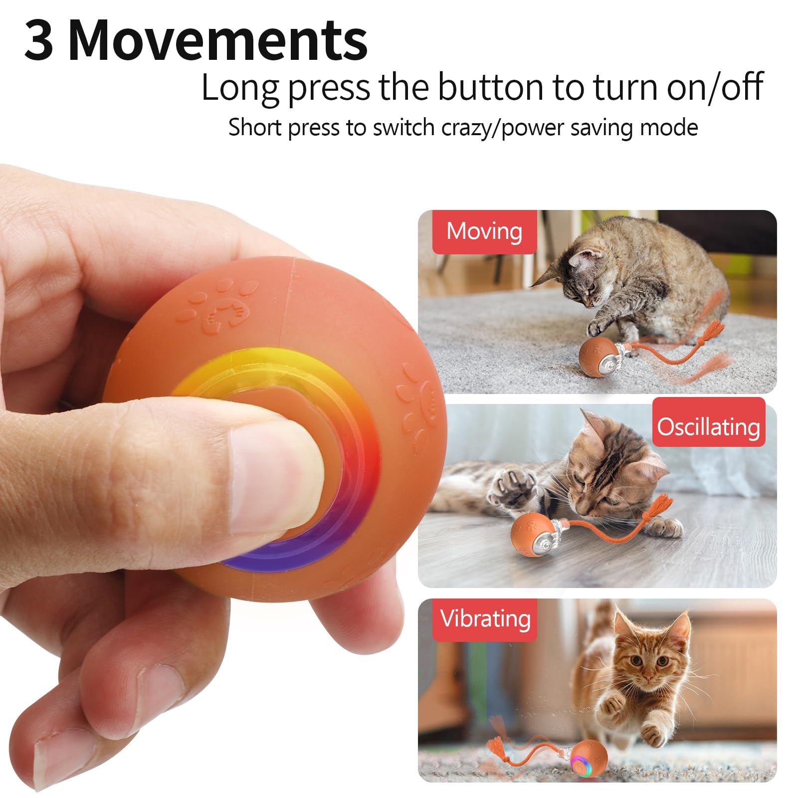 Interactive Cat Toys, Automatic Moving Cat Toys For Bored Indoor Adult Cats, Fast Rolling, Chirping & Motion-Activated Cat Toys,