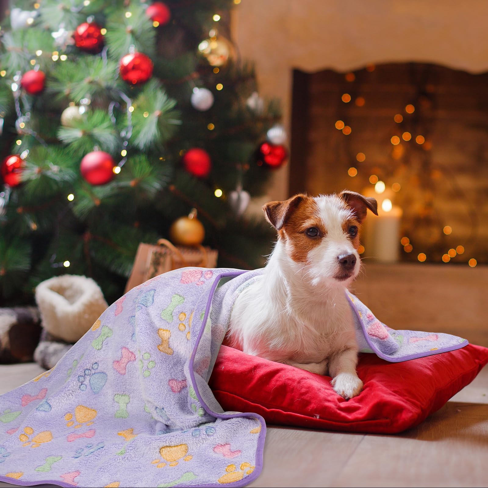 Dono 1 Pack Soft Fluffy Fleece Blanket For Small, Medium And Large Dogs - Paw Print Pink Pet Blanket Mat