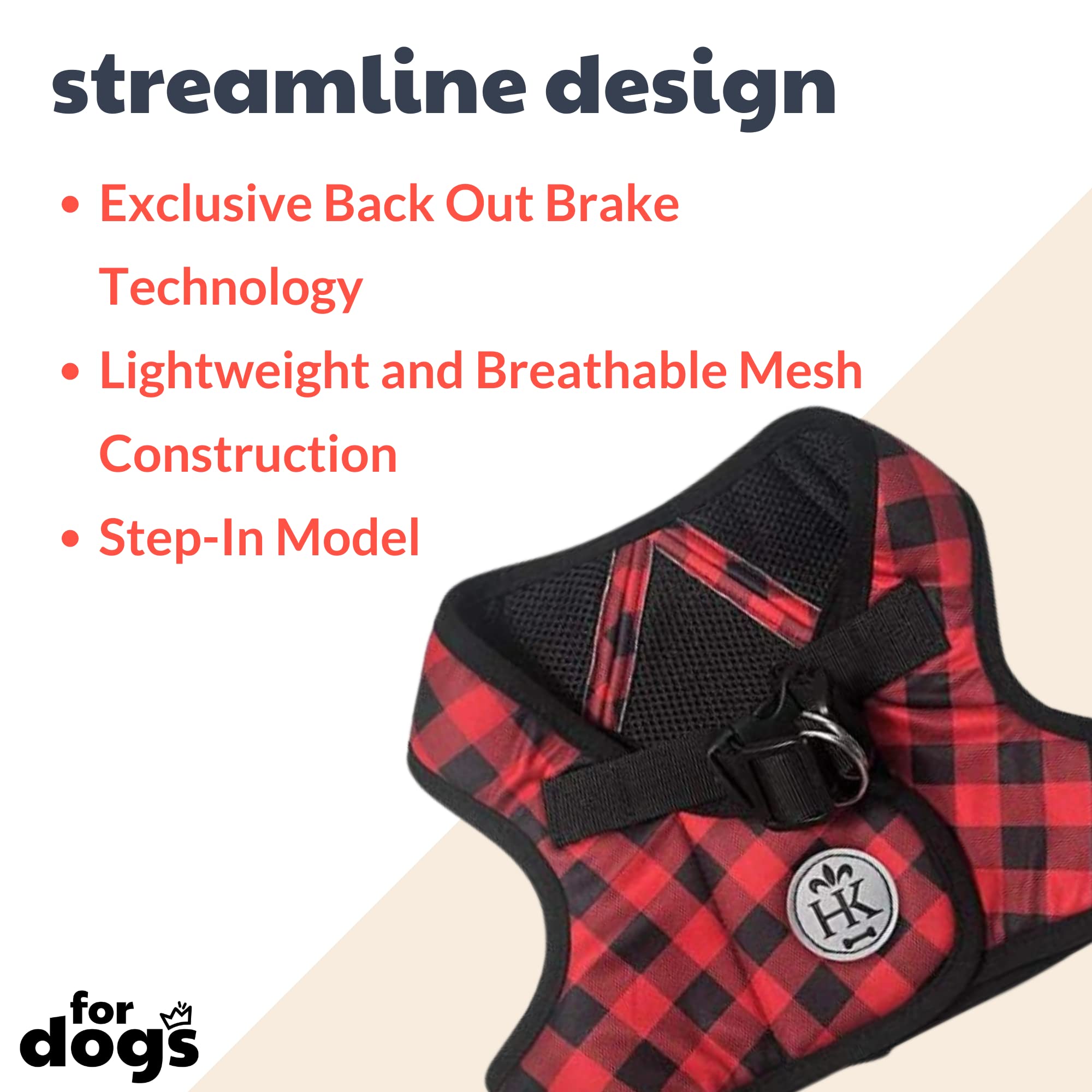 Huxley & Kent Hudson Walking & Training Harness - Buffalo Check (Medium, 15-22Lbs) - Easy Control Step-In Mesh Vest Harness With