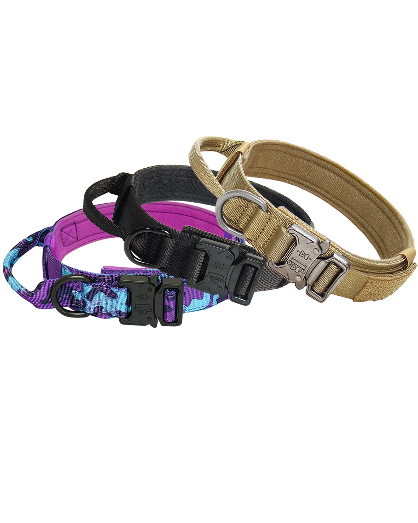 Hotsky Tactical Dog Collar, Adjustable Military Training Nylon Airtag Collar with Handle and Heavy Duty Metal Buckle for Medium