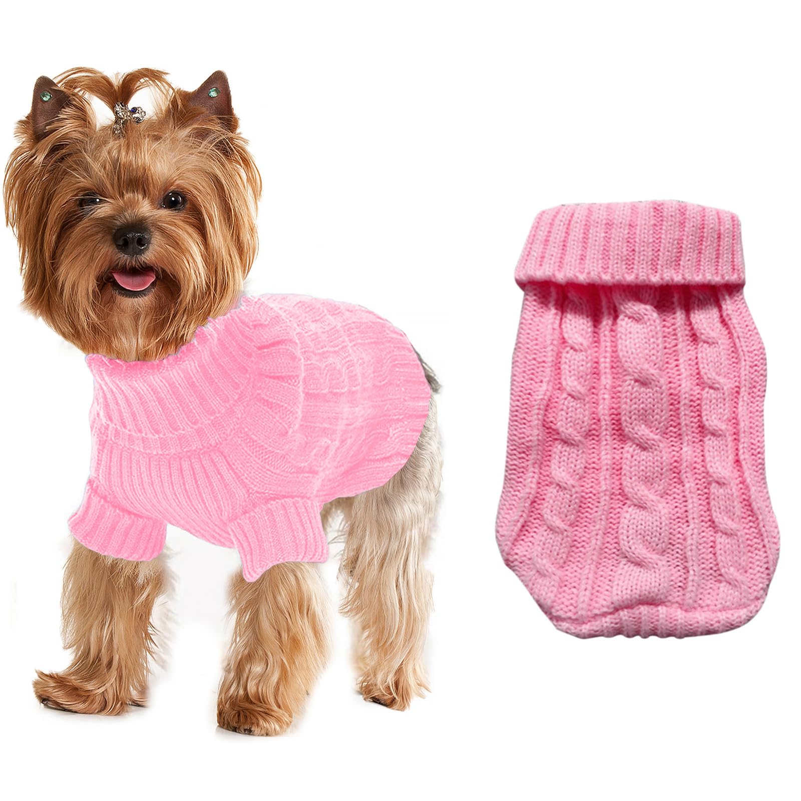 Pink Dog Turtleneck Knitwear Pullover for Small Dogs - XS, XXS, L - Warm Winter Sweater for Chihuahua, Yorkie Puppies (Girl, Boy