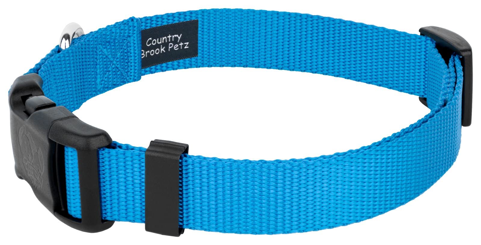 Country Brook Petz - 30+ Vibrant Colors - American Made Deluxe Nylon Dog Collar With Buckle (Large, 1 Inch Wide, Ice Blue)
