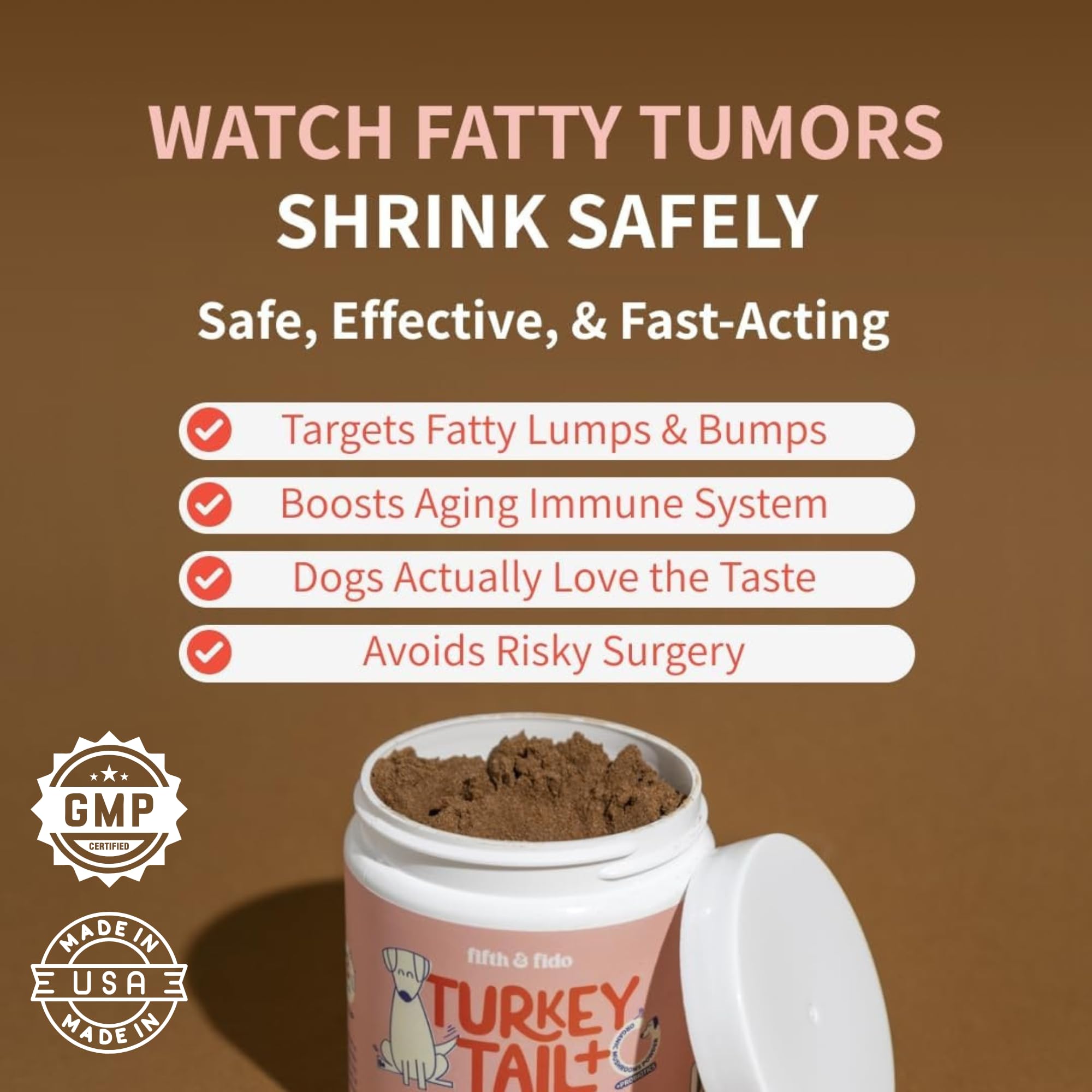 Fifth & Fido Turkey Tail Mushroom for Dogs - Turkey Tail for Dogs Mushroom Supplement with Immune Support for Lipoma, Lumps & Bu