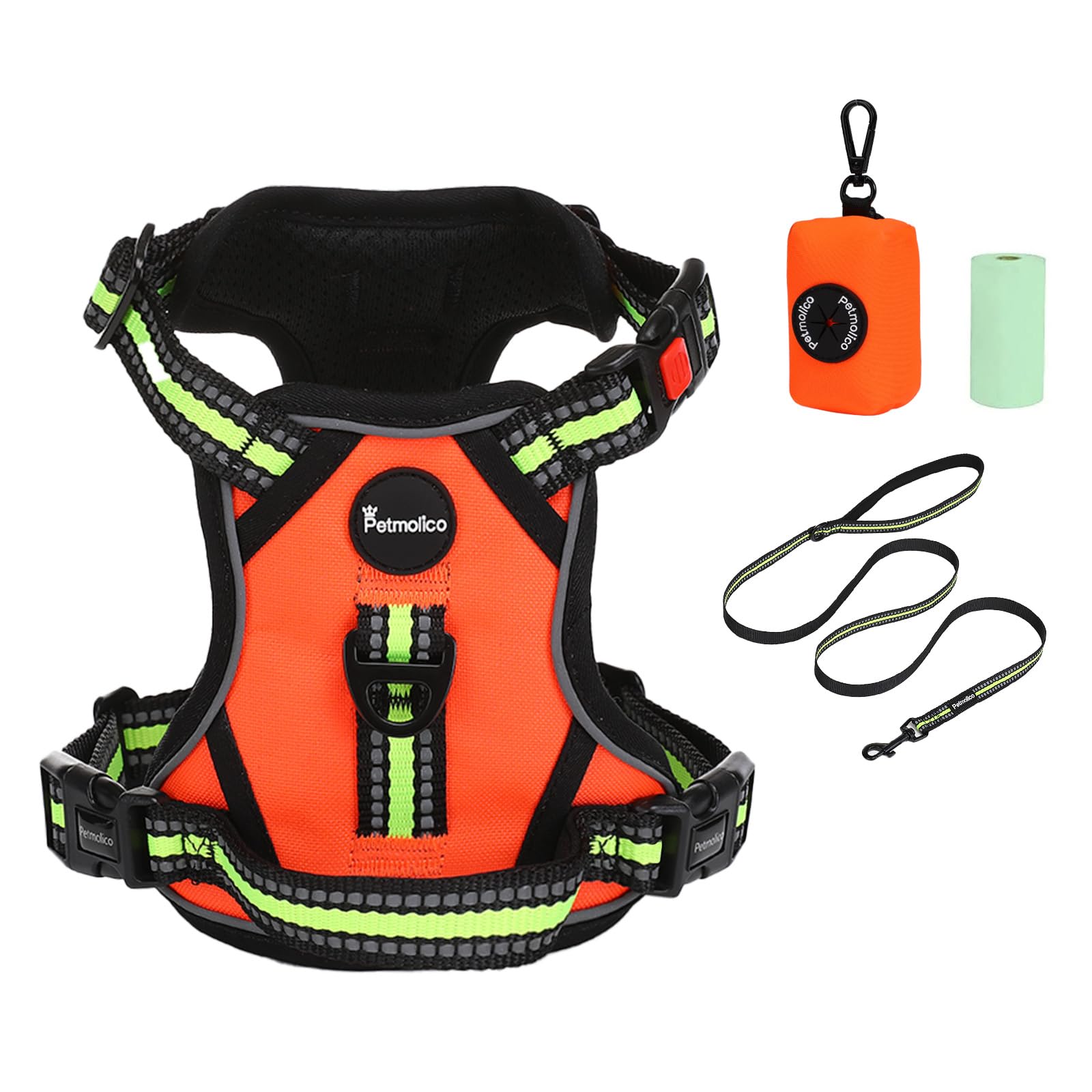 Petmolico No Pull Dog Harness Set, 4 Leash Attchment Easy Control Handle Reflective Vest Dog Harness Small Breed Dogs Harness an