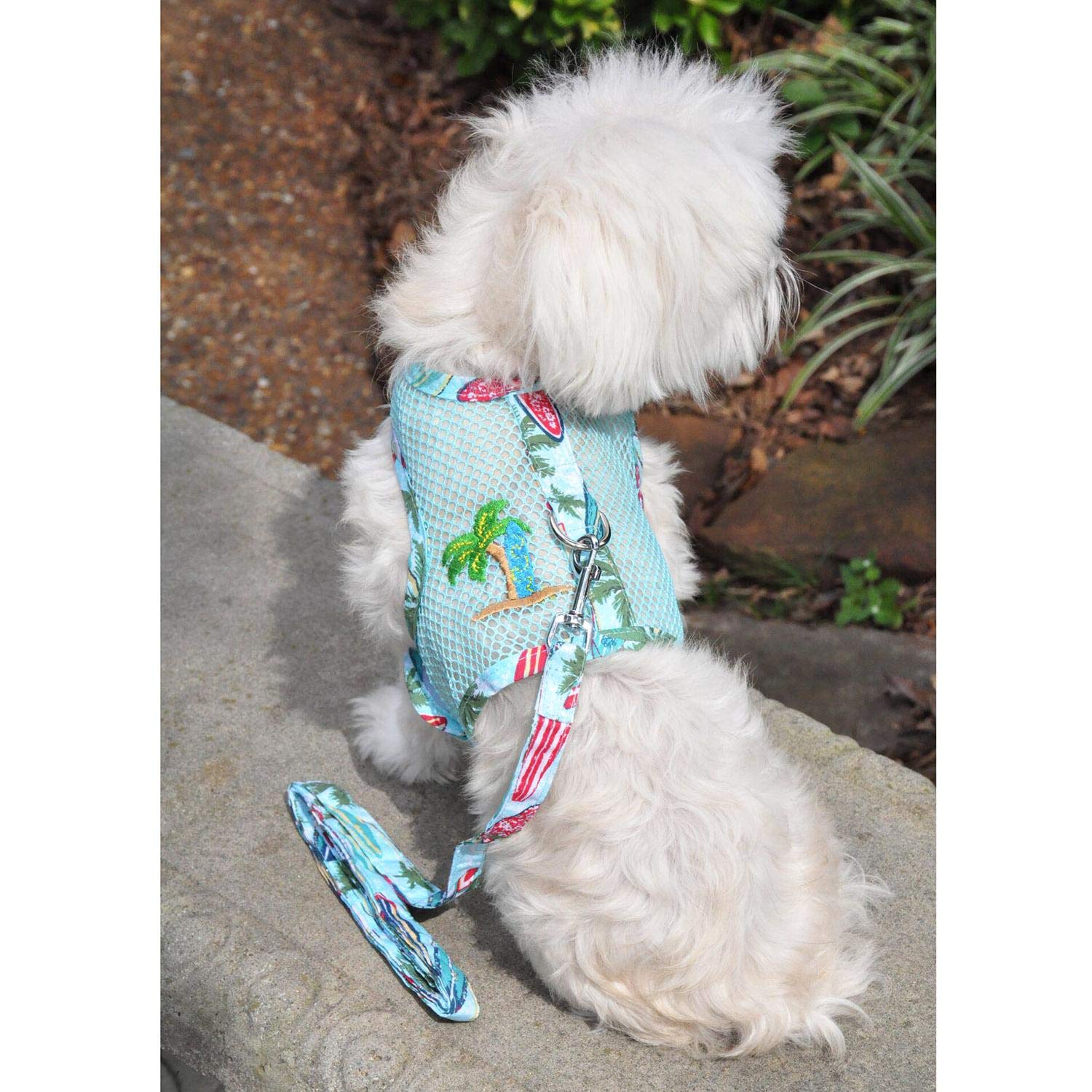 Doggie Design Cool Mesh Dog Harness With Leash - Surfboards And Palms (X-Small)