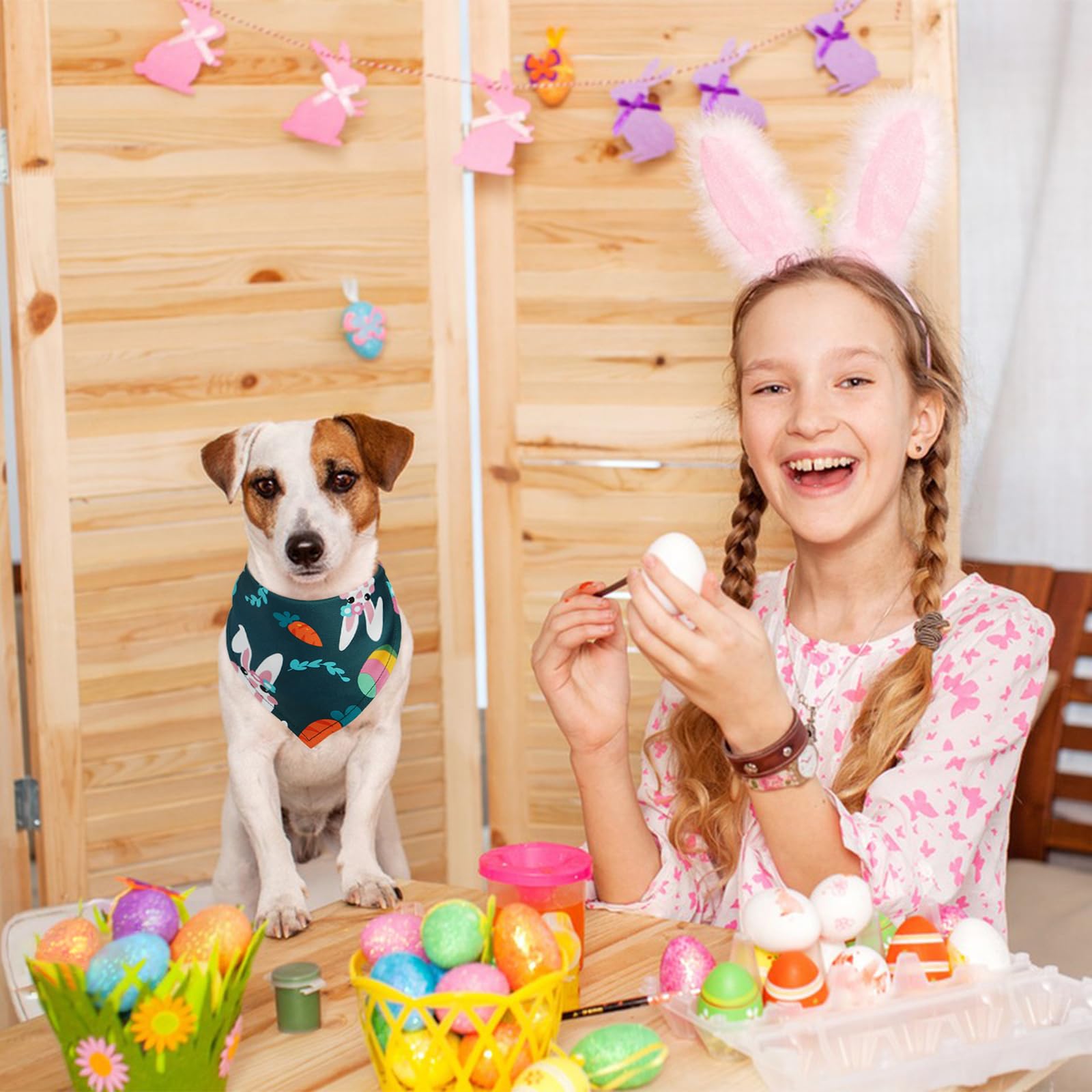Kuoser Easter Dog Bandanas 2 Pack, Holiday Dogs Bandana For Easter Party Small Medium Dog, Colorful Easter Egg Bunny Carrot Dogs