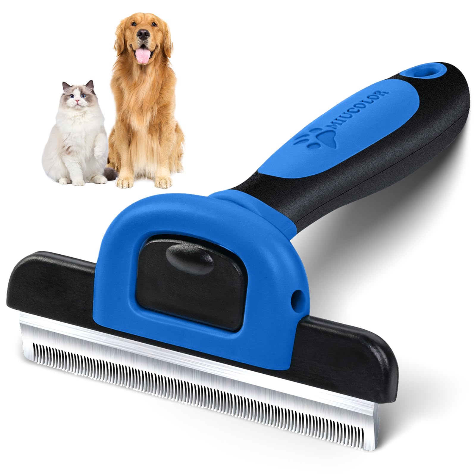 Miu Color Pet Grooming Brush, Deshedding Tool For Dogs & Cats, Effectively Reduces Shedding By Up To 95% For Short Medium And Long Pet Hair (Navy Blue)