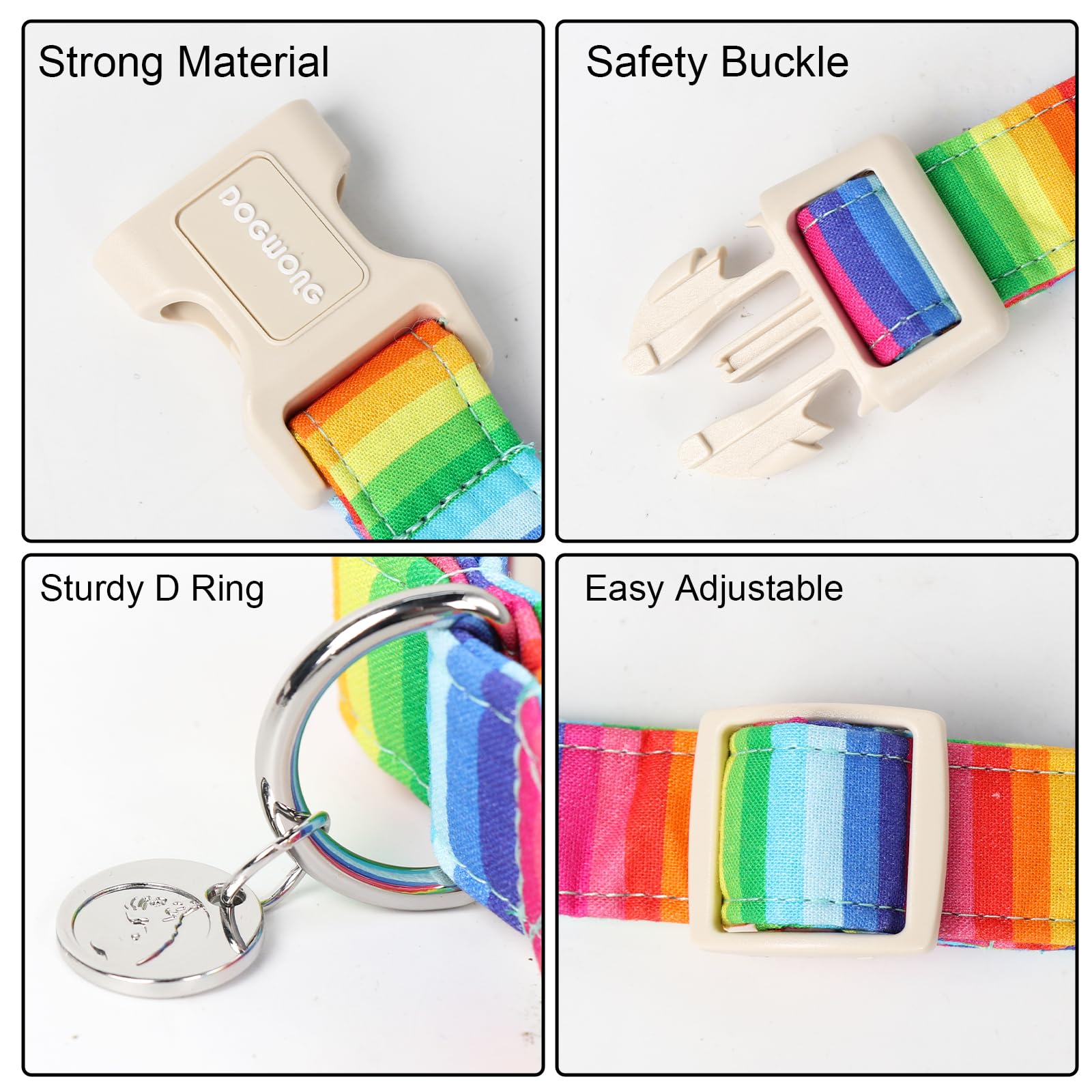 Dogwong Cotton Rainbow Dog Collar - Durable Soft Natural Fabric, Cute Lgbtq Puppy Necklace For Small Medium Large Dogs