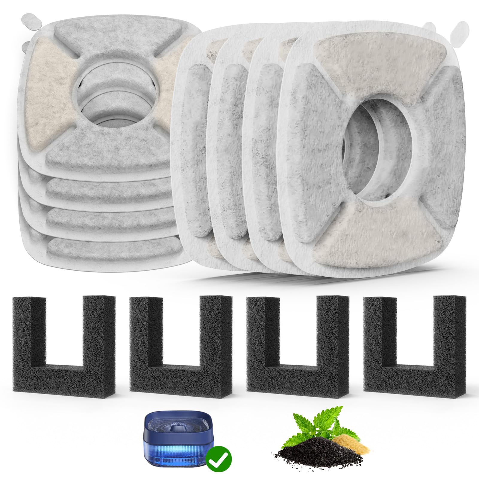 Pet Fountain Filters Replacement Fit For 135Oz/4L Dog Water Fountain, 8 Pack Cat Water Fountain Replacement Filters (8 Filters+4