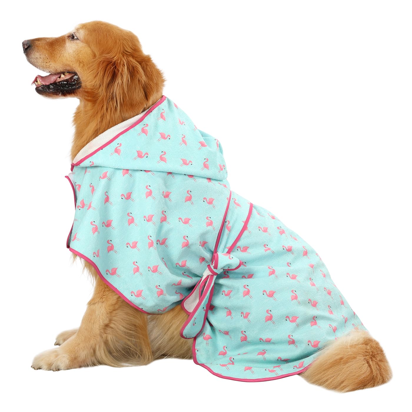 Hde Dog Bathrobe Super Absorbent Quick Drying Towel With Hood For All Dog Breeds Sizes S-Xxl - Flamingos - Xxl