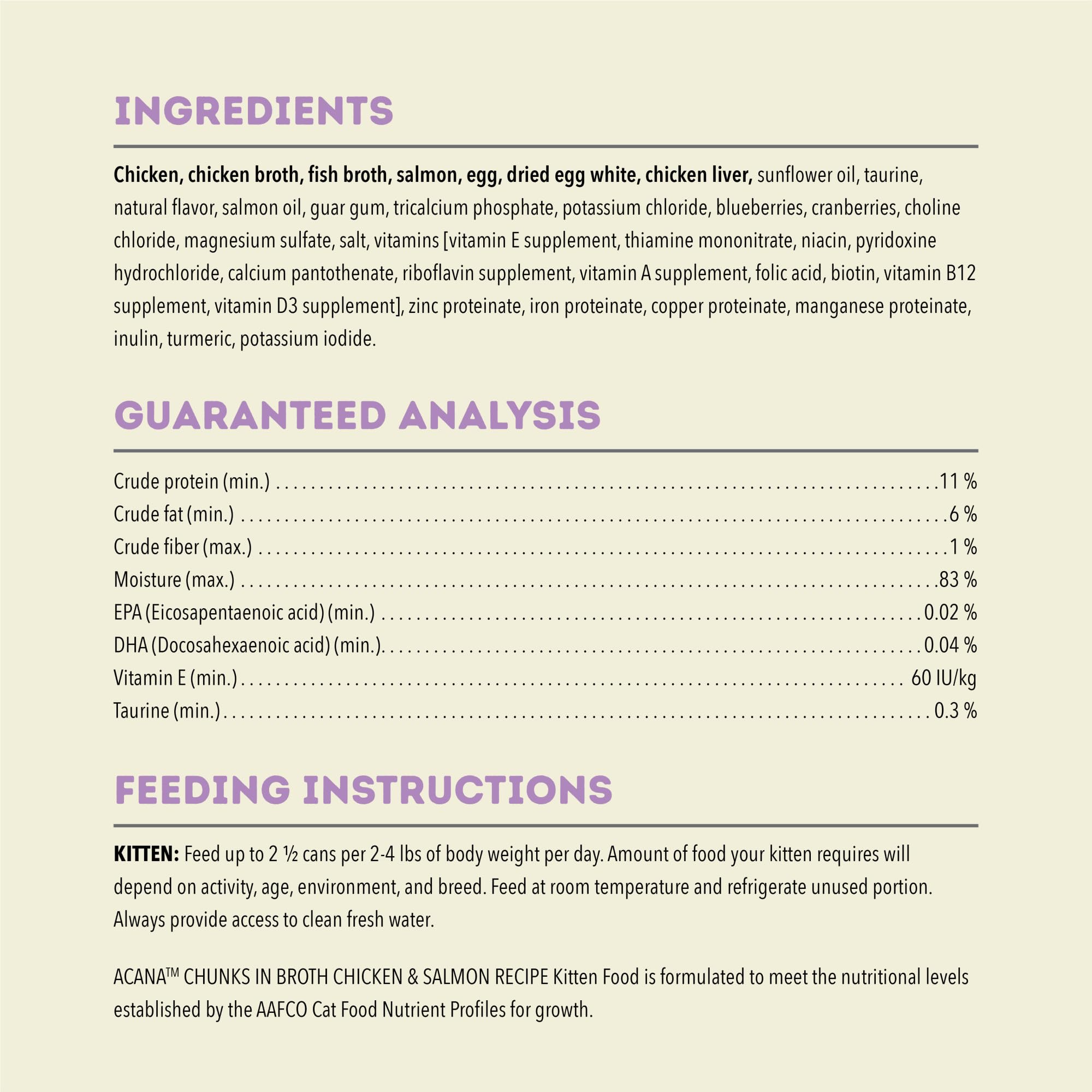 ACANA Chunks in Broth Wet Cat Food Chicken & Salmon Recipe for Kittens 3oz Cans (12 Count)