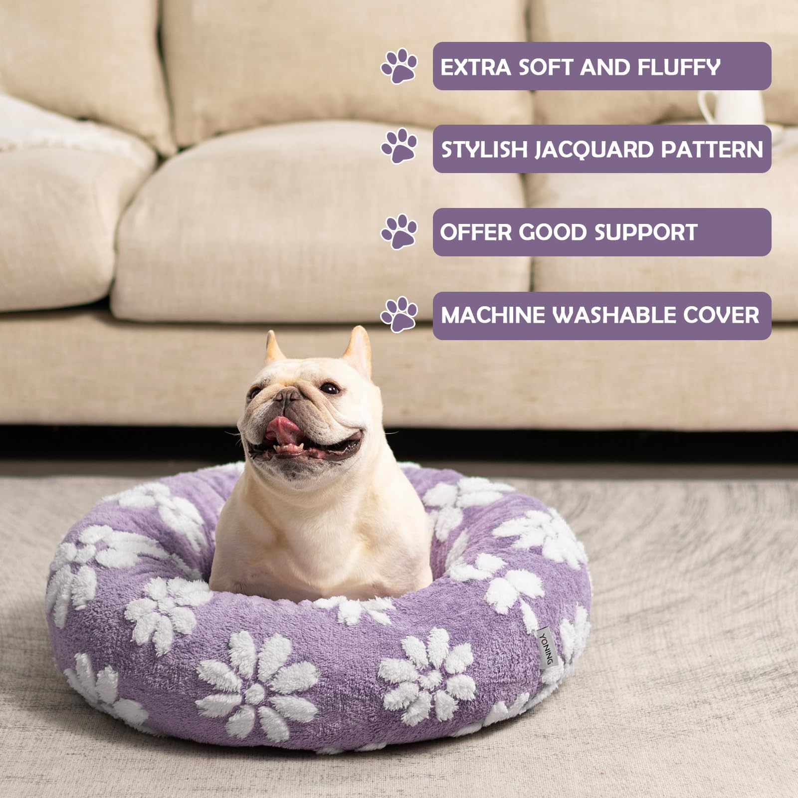 Yaning Donut Dog Beds For Small Dogs, Calming Round Cat Beds For Indoor Cats, Cute 3D Textured Flower Pet Bed With Removable Was