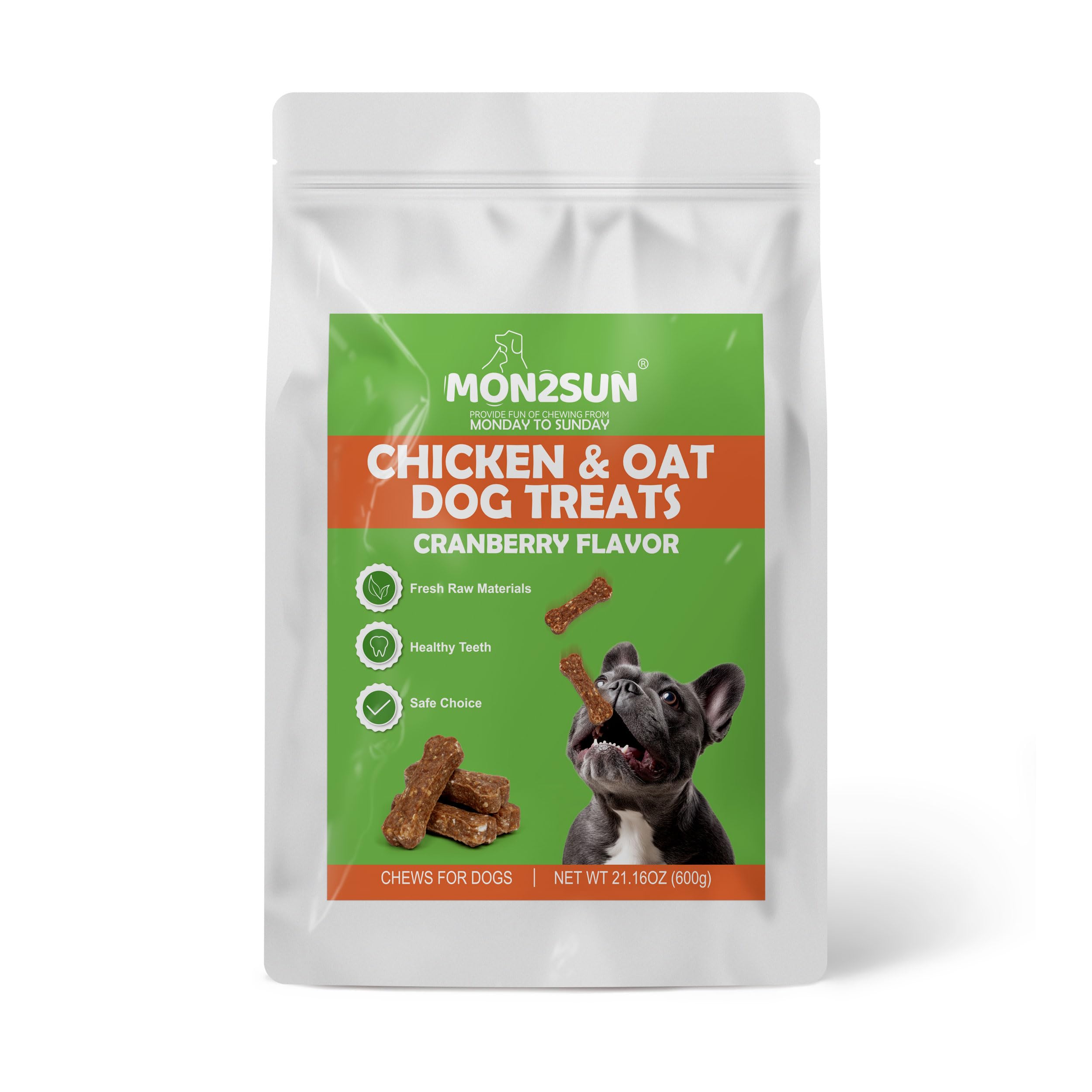 MON2SUN Dog Treats 2 Inch Chicken & Oat Treats with Cranberry Powder, Crunchy Biscuits for Small Dogs, Training Rewards, 21.16 o
