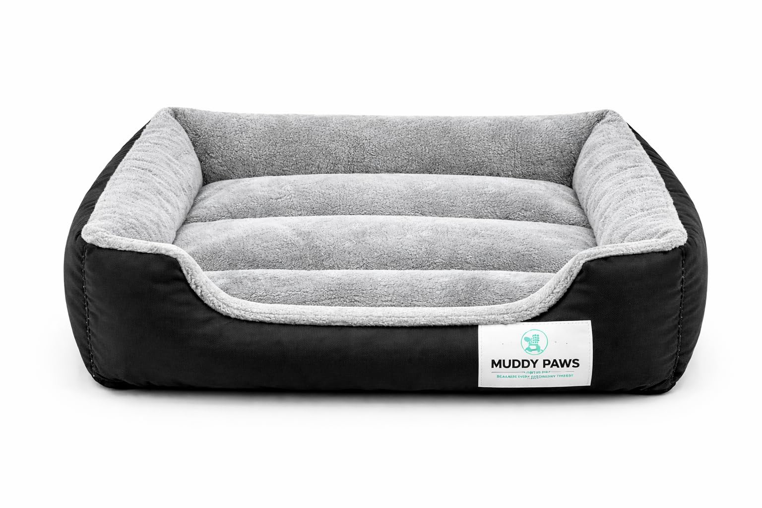 MUDDY PAWS Reversible Sofa Style Dog Bed  Medium (55 x 46 x 22 cm)  Plush Fur Surface, Removable Cushion & AntiSkid Base  Bl