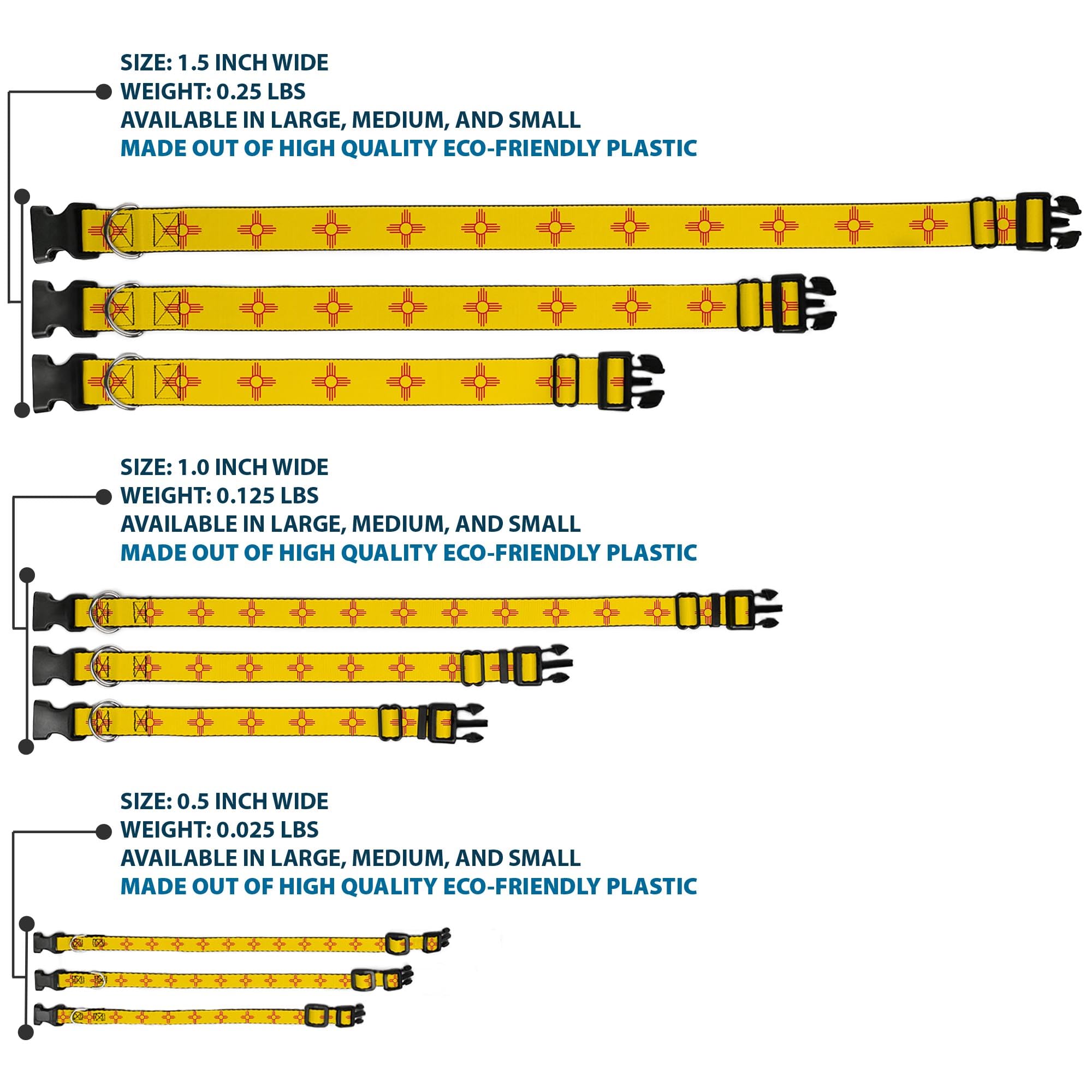 Buckle-Down Dog Collar Plastic Clip New Mexico Flag Yellow Red 11 To 17 Inches 1.0 Inch Wide