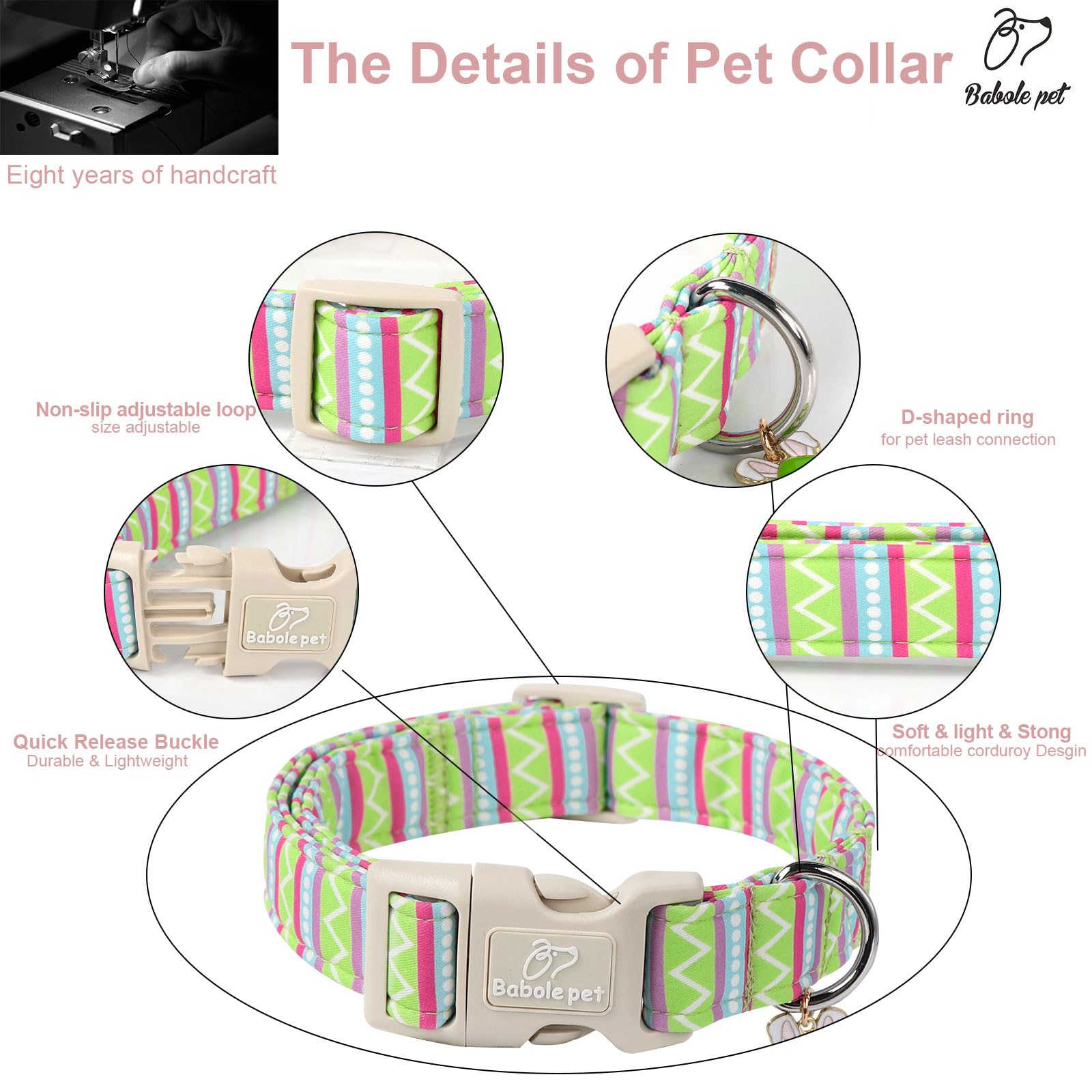 Babole Pet Easter Dog Collar for Medium Dogs - Design Cute Easter Egg Stripe Dog Collars Boy Girl Puppy Adjustable Quick Release