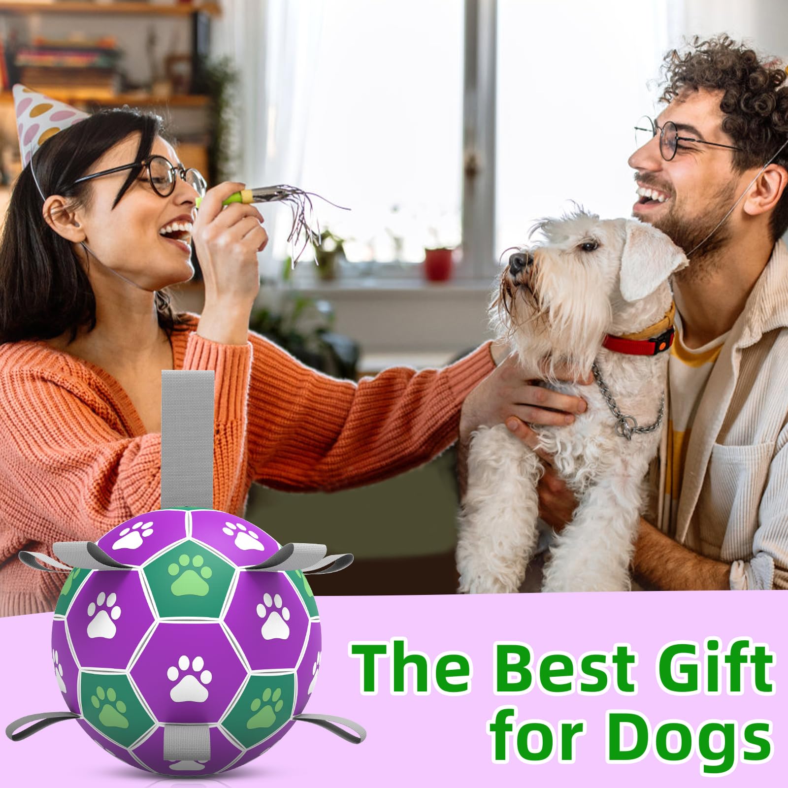 Dog Toys Soccer Ball With Nylon Strap, Puppy Birthday Gifts, Dog Outdoor Toys, Durable Fetch Ball Dogs Toy For Puppy Small Mediu