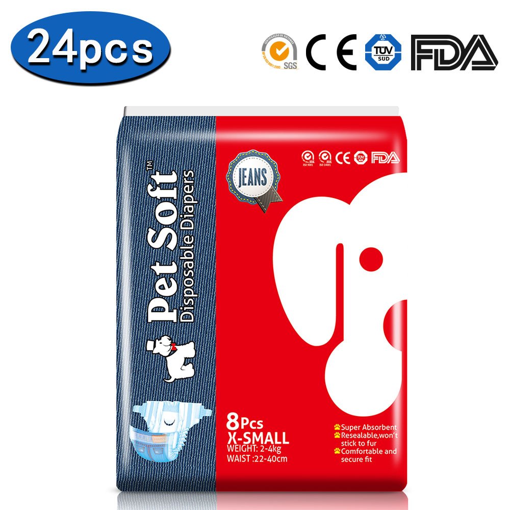 Disposable Dog Diapers for Female Dogs - Dono Jeans Super Absorbent Soft Pet Diapers for Female Puppy Dogs, Including 24pcs Diap