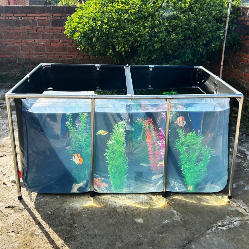 Aquarium Pool Pond,Collapsible Fish Ponds for Outside with Transparent Clear Viewing Panel,270 Gallon Fish Tank,PVC Canvas Above
