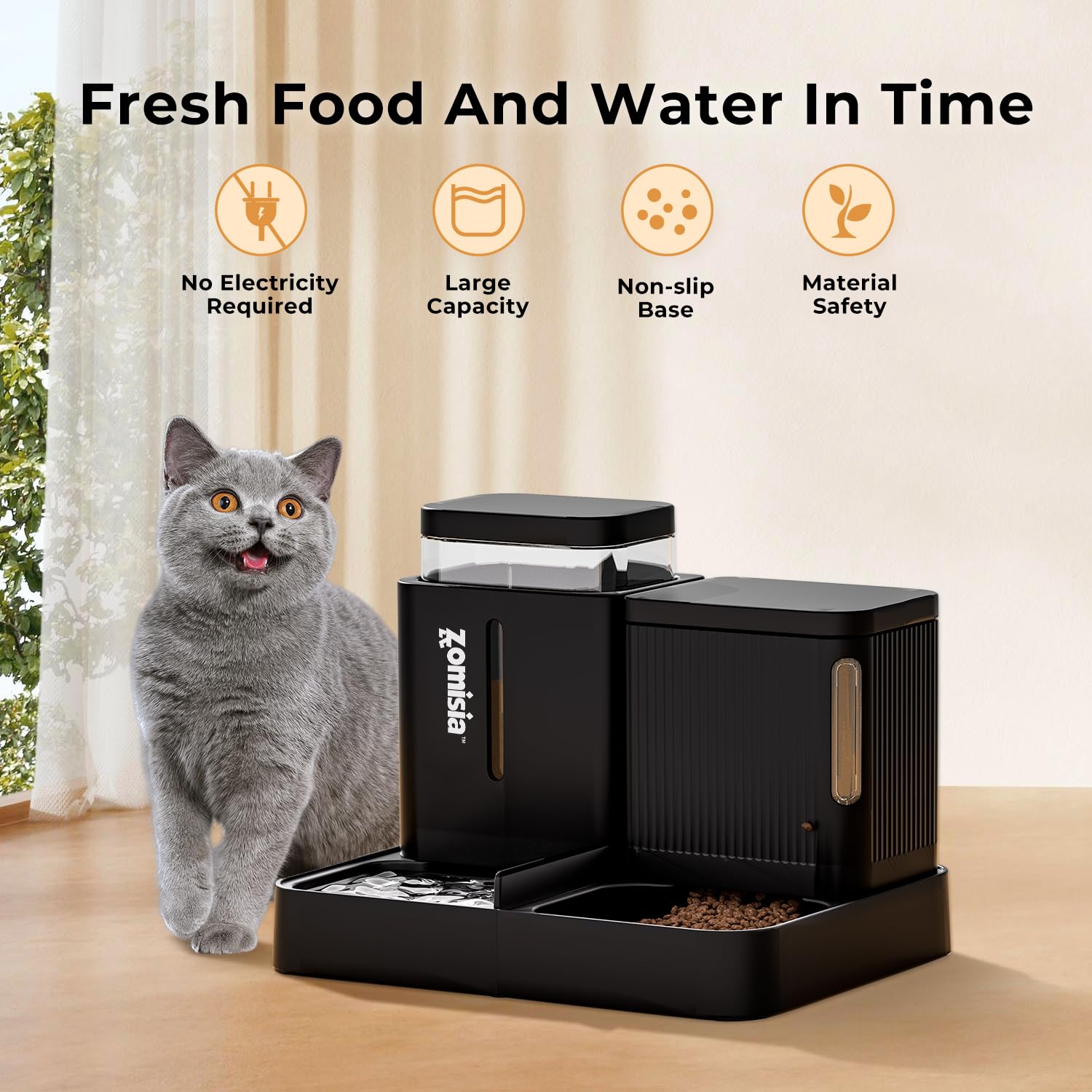 ZOMISIA Automatic Cat Feeder and Water Dispenser Set, 2 in 1 Gravity Cat Food Dispenser with 180 Degree Rotatable, Pet Self Feed