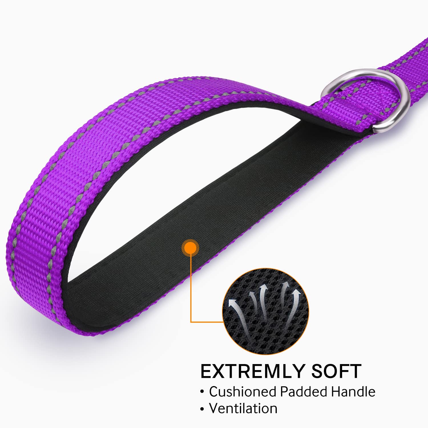 Joytale Double-Sided Reflective Dog Leash, 6 Ft/5 Ft/4 Ft, Padded Handle Nylon Dogs Leashes For Small & Medium Dogs Walking, Purple, 5Ft