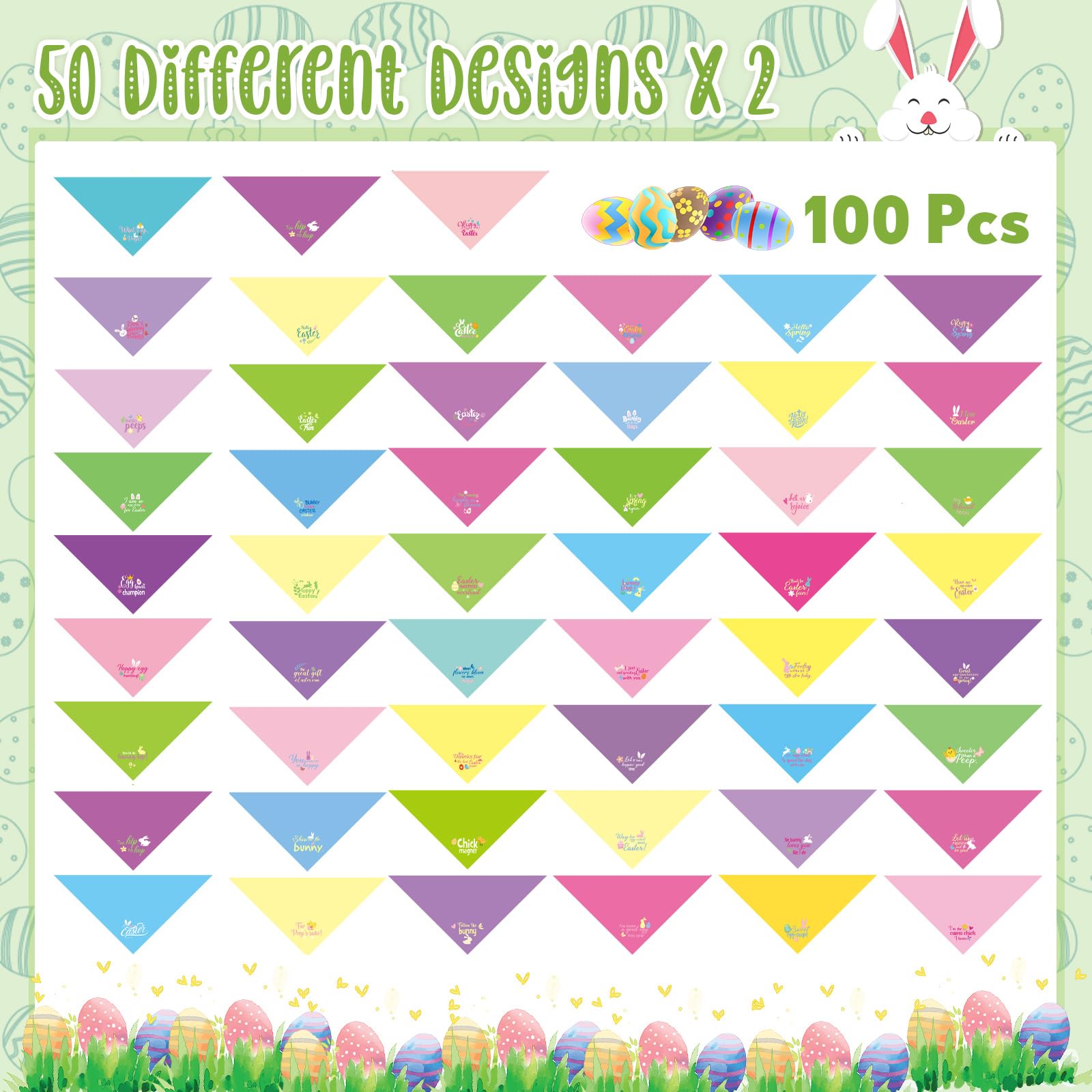 Clysee 100 Pcs Easter Dog Bandana Bulk With Sayings Pet Triangle Scarf Bibs Washable Puppy Kerchief Adjustable Grooming Supplies