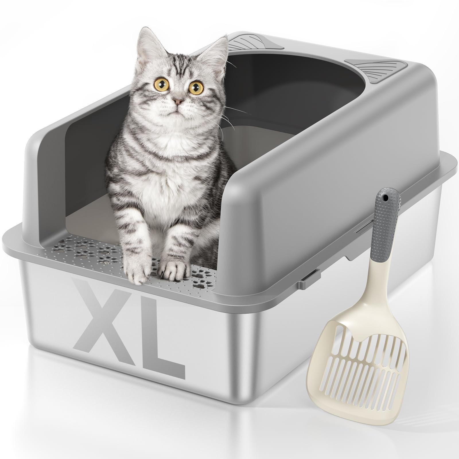 MLIKLU Stainless Steel Cat Litter Box, Extra Large Enclosed Litter Boxs for Big Cats, XL Metal Litter Box with Lid, High Sided, 