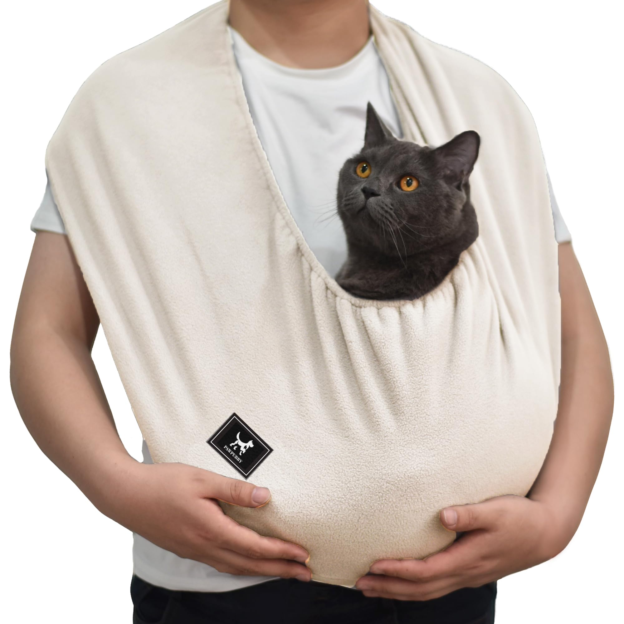 PAWPUBBY PAWPUBBY Polar Fleece Cat Sling Carrier - Fixed Elastic Strap for Snuggling, Ultra-Soft Hands-Free Pet Cuddle Bag for I