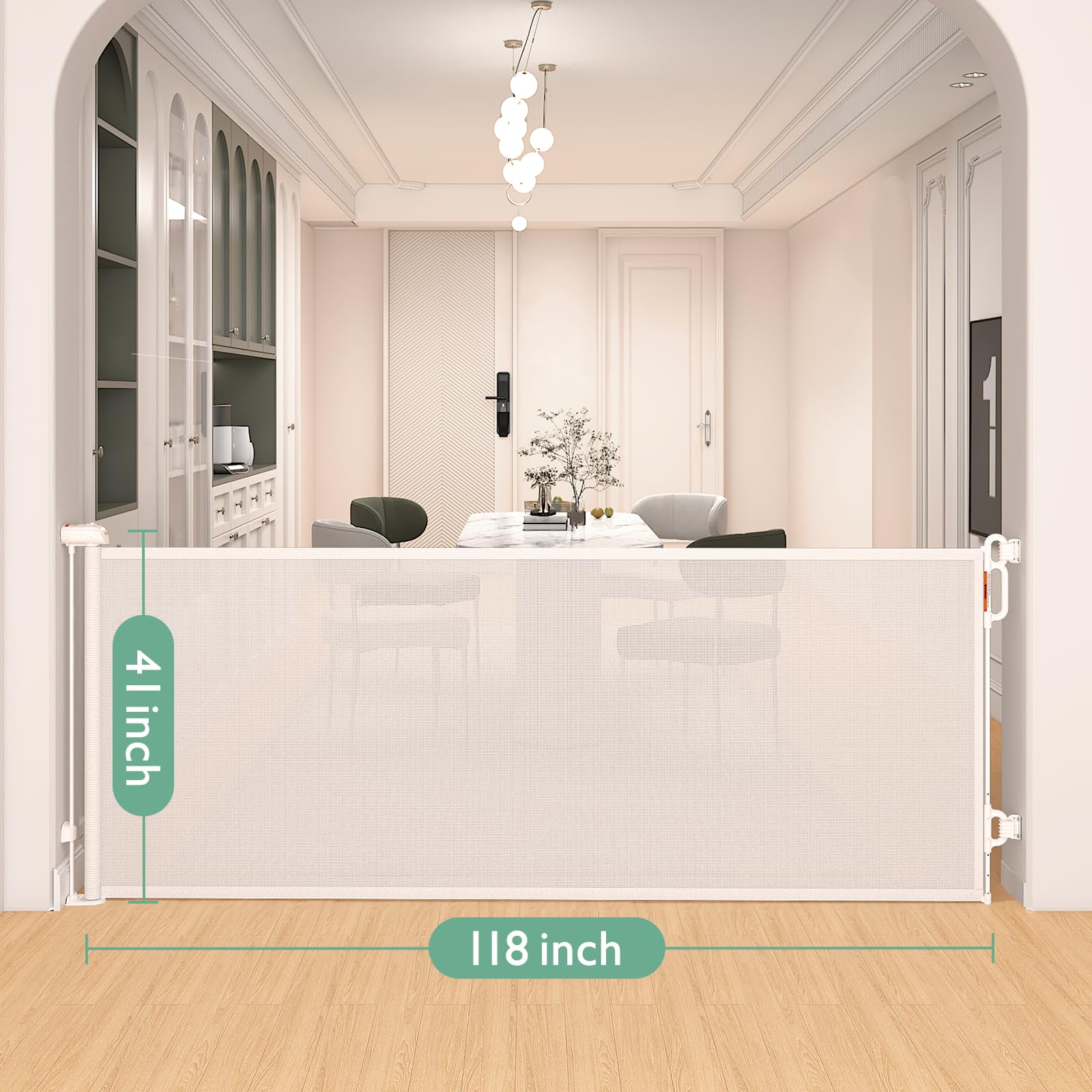 Momcozy Baby Gate 41 Tall 118 Wide ? Extra Wide ? for Large Opening Retractable Baby Gates for Child and Large Pets Safety D