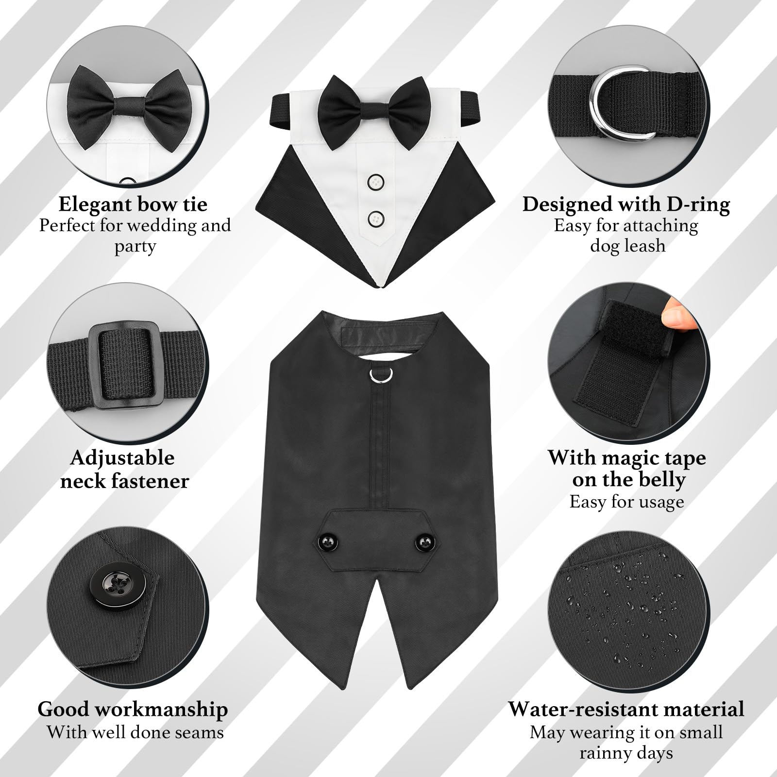 Ezierfy Dog Tuxedo, Formal Dog Wedding Attire Pet Costume Pet Suit And Bandana Set, Waterproof Bow Tie Collar Outfit For Bithday