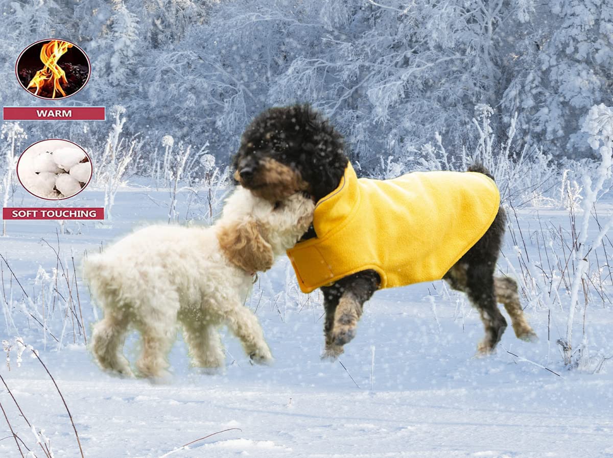 Fleece Dog Coat Pet Jacket Reflective For Cold Weather For Extra Large To Small Pets(Yellow,Xl)