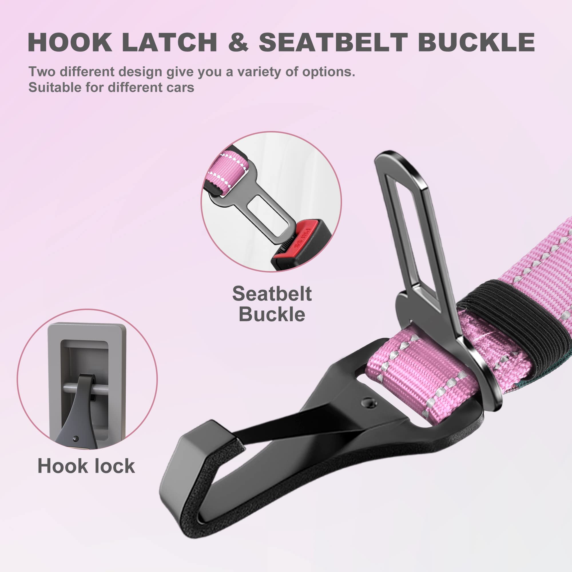 Iokheira Dog Seatbelt - Adjustable Reflective Bungee Harness With Aluminum Swivel Carabiner