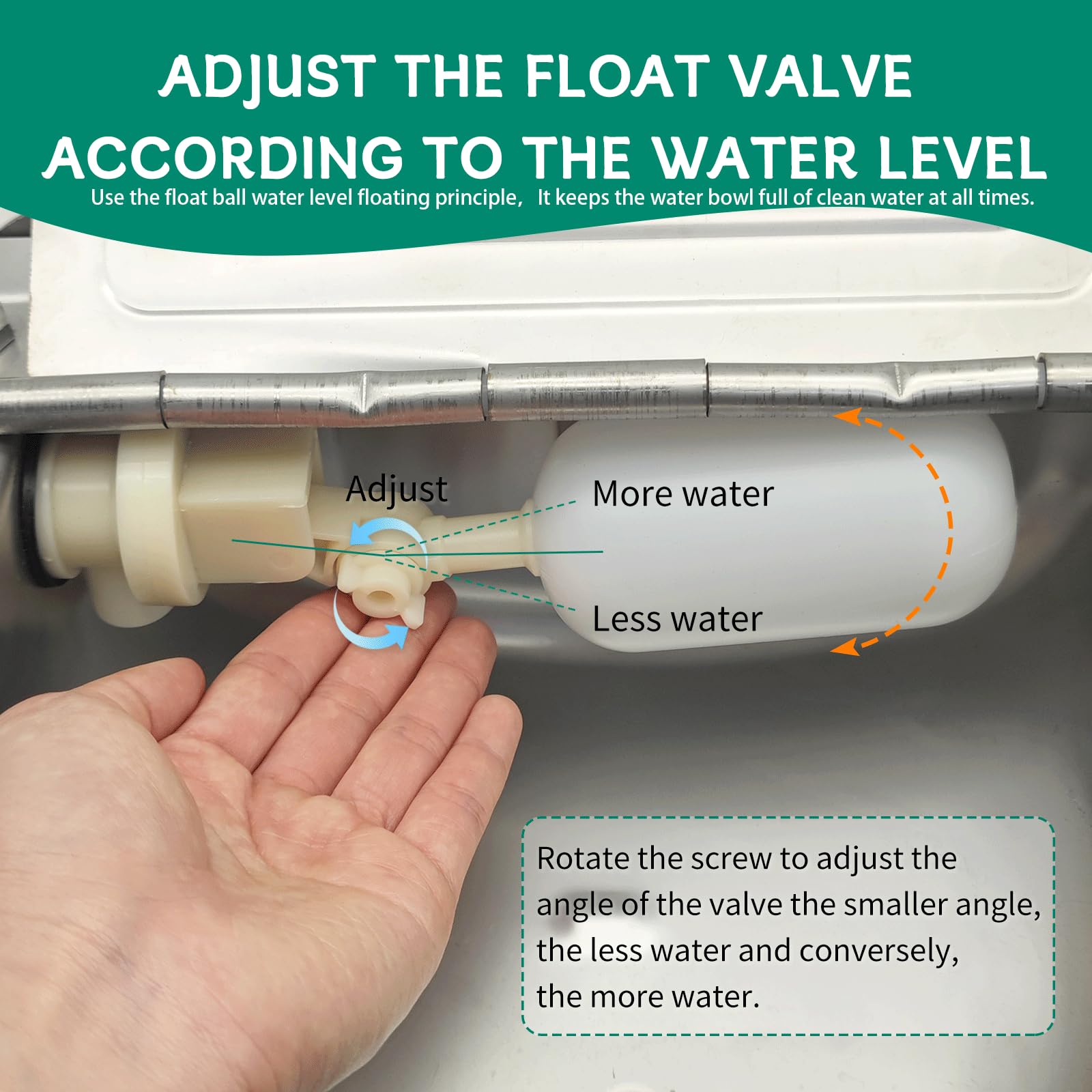 304 Stainless Steel Automatic Livestock Waterer with Float Valve and 39 inch Water Hose(one end 3/4), Automatic Animal Water B