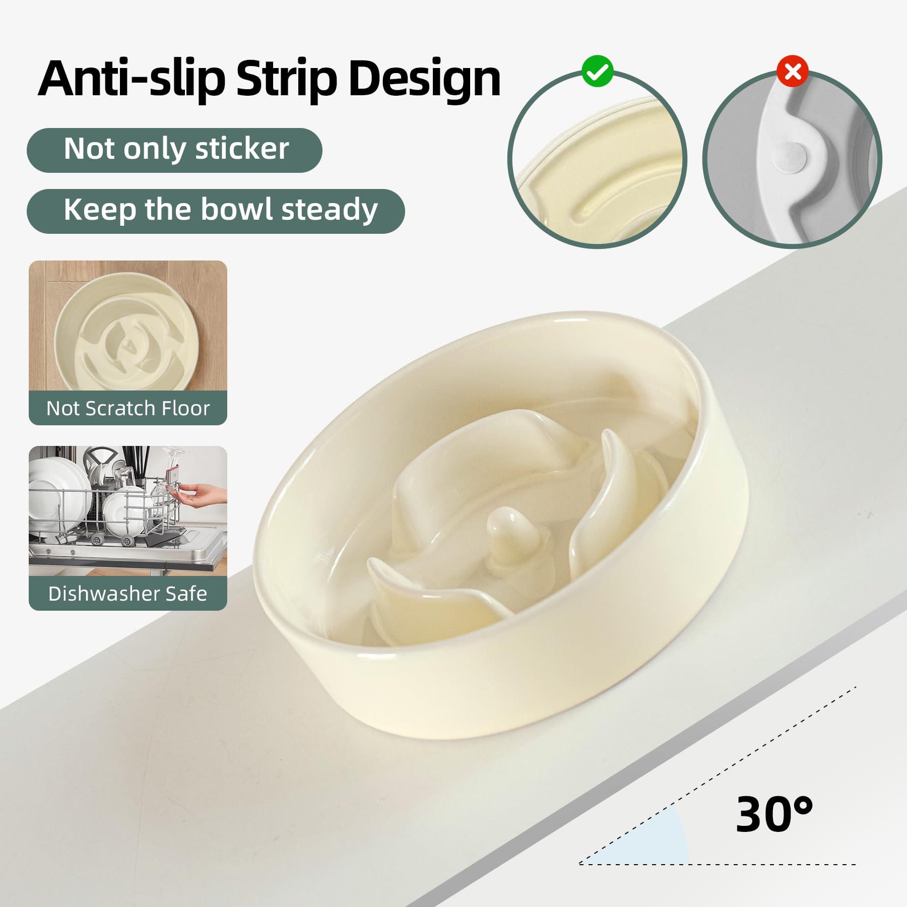 Havniva 6.1Inch Dog Bowl Slow Feeder Ceramic For Small Dog, Pet Slow Feeder, Stop Bloat, Preventing Choking(Single Bowl-Beige)