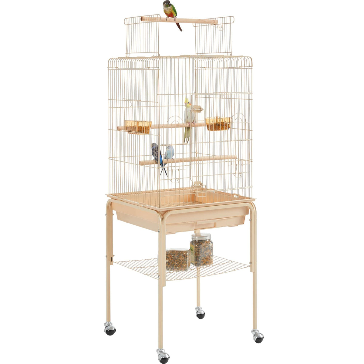 Yaheetech 53.5Inch Height Play Top Bird Cage Iron Parrot Parakeet Cage For Small Birds Lovebirds Cockatiel Canary Quaker With Rolling Stand