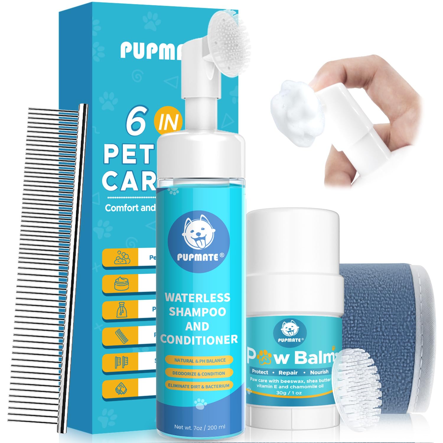 Dog Paw Care Kit | No-Rinse Paw Cleaner & Soothing Paw Balm | Gentle And Safe | Removes Tangles & Knots With Dog Grooming Comb |