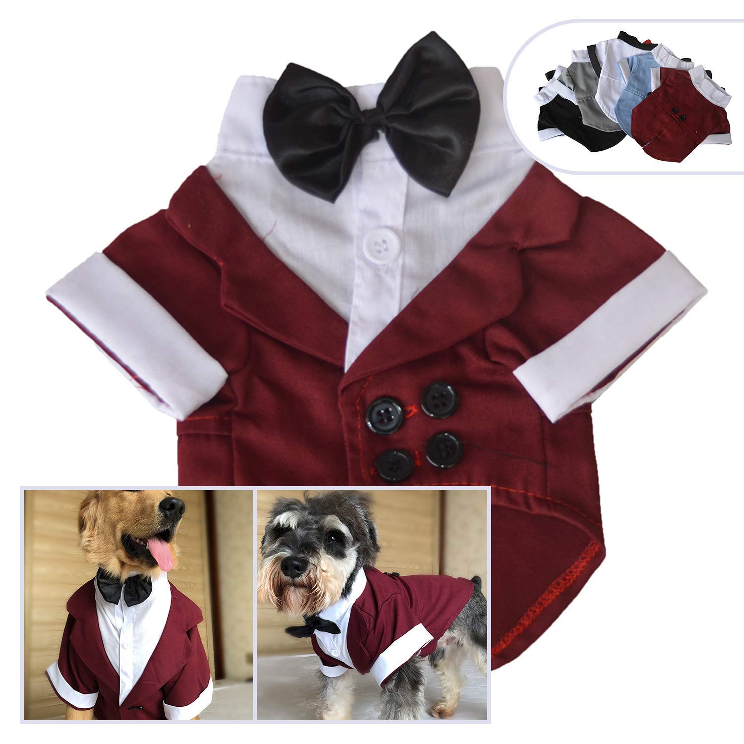 Lovelonglong Pet Costume Dog Suit Formal Tuxedo With Black Bow Tie For Large Medium Small Dogs Cat Wedding Clothes Reddish Brown