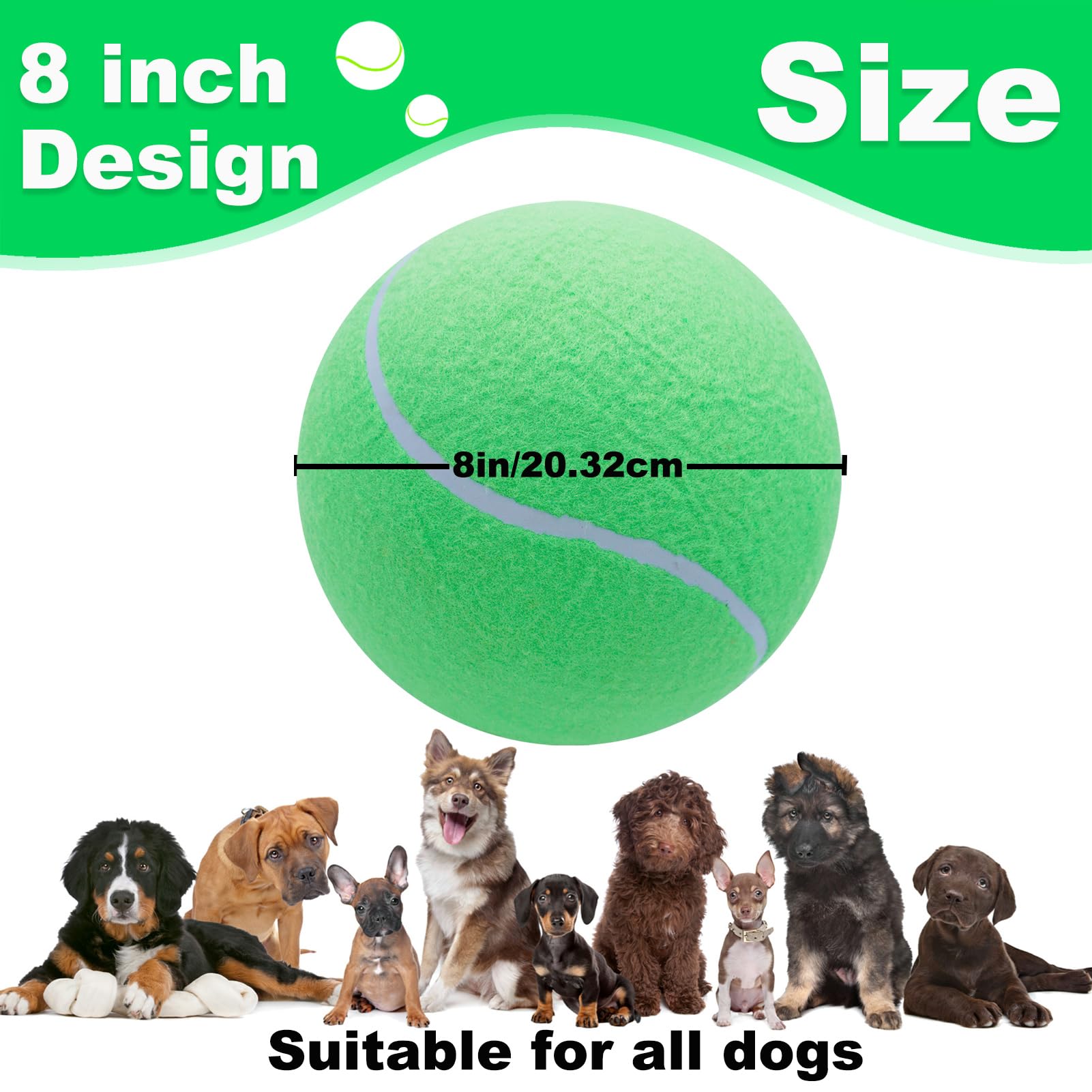 Banfeng Giant 8'' Dog Tennis Ball Big Pet Toys Outdoor Sports Ball Interactive Dog Toy For Small Medium Large Dog(Green)