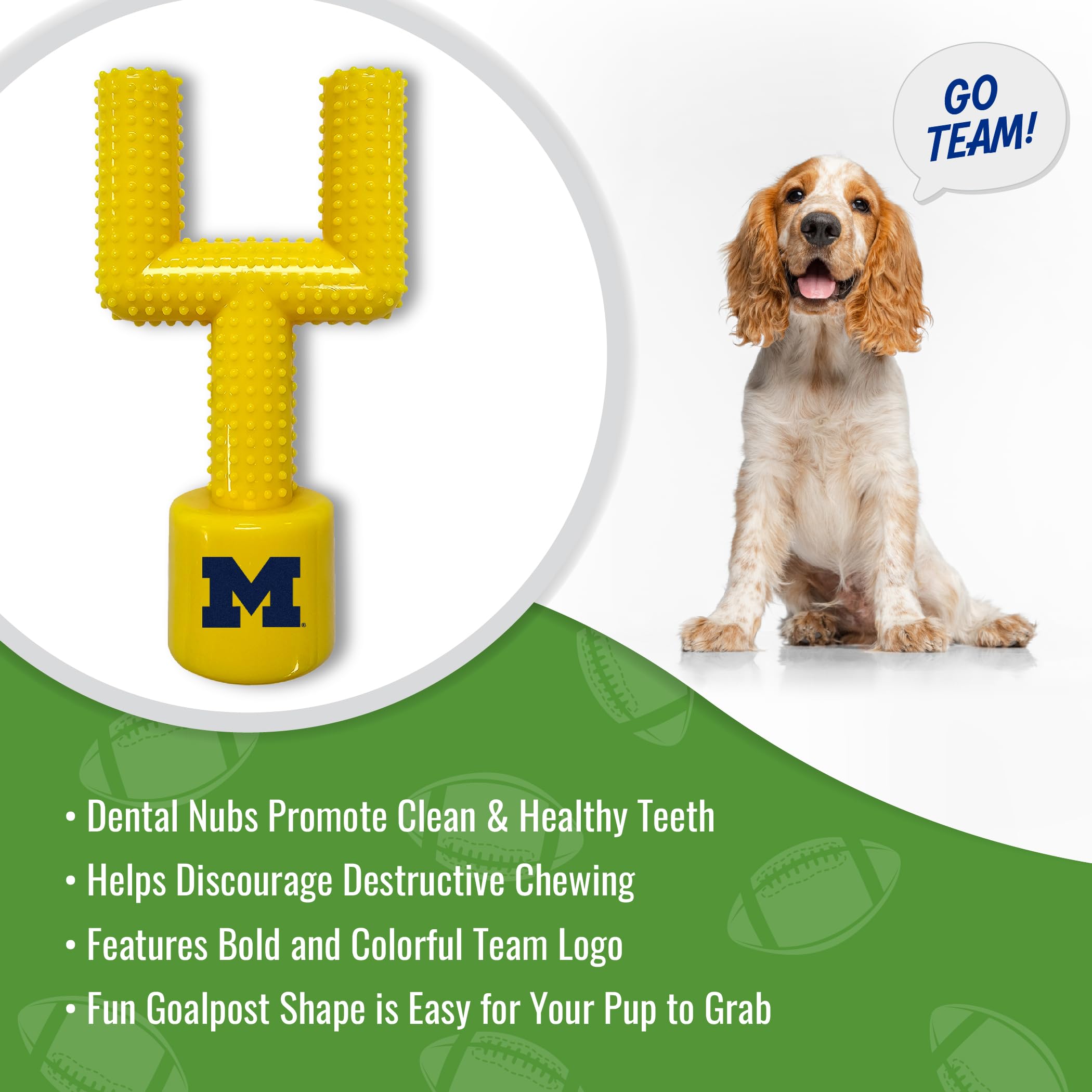 Ncaa Michigan Wolverines Mega-Chew Hard Nylon Bacon-Flavored Dog Bone Football Goal-Post Chew Toy. Interactive, Tasty & Fun Dog